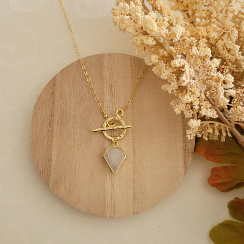 Dainty Gold Moonstone Necklace, Gold Toggle Necklace, Gift for Her