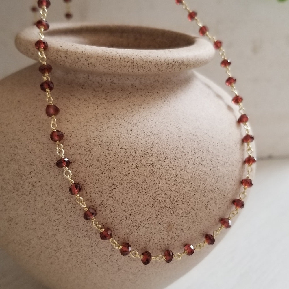 Boho Beaded Garnet Necklace, Layering Necklace, Dainty Stone Necklace