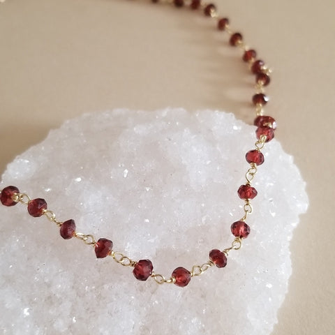 Handmade garnet beaded chain necklace for women