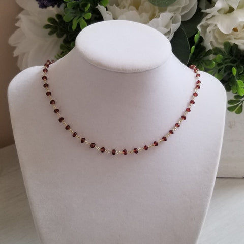 Beaded Garnet choker necklace, Bohemian style necklace