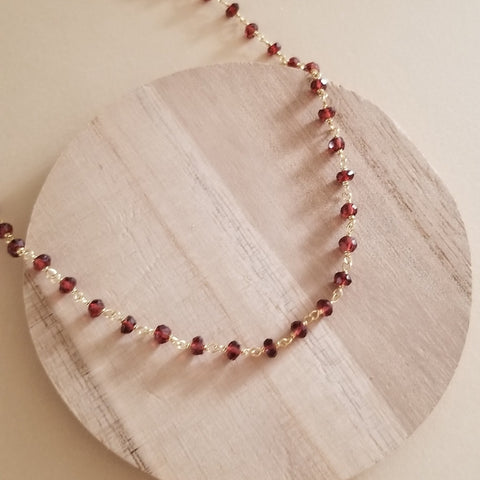 Boho Beaded Garnet Necklace, Layering Necklace