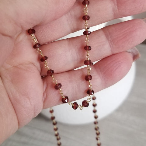 Boho Beaded Garnet Necklace, Layering Necklace