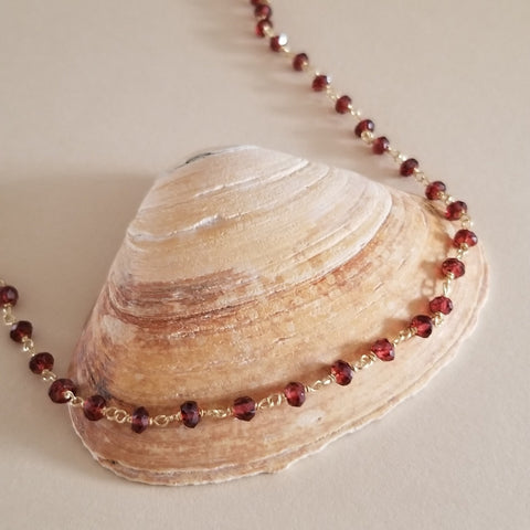 Boho Beaded Garnet Necklace, Layering Necklace