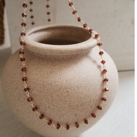 Boho Beaded Garnet Necklace, Layering Necklace