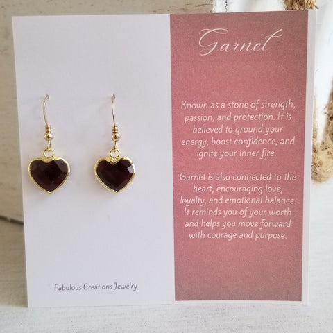 Dainty Garnet Heart Earrings