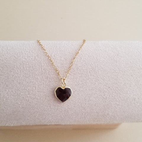 Teacher Gift, Dainty Garnet Heart Necklace, Stainless Steel Waterproof Chain