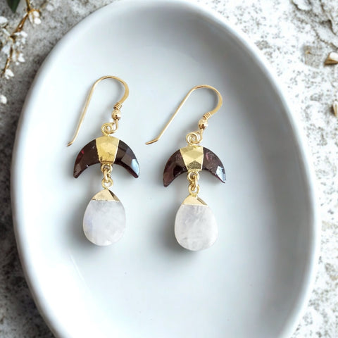 hndmade garnet and moonstone earrings for women