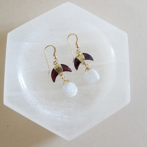 Garnet and Moonstone Dangle Earrings, January Birthstone