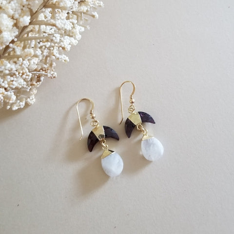 Handmade garnet and moonstone dangle earrings