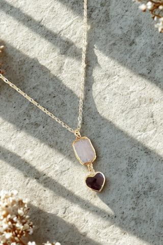 Moonstone and Garnet Pendant Necklace, Boho Stone Necklace