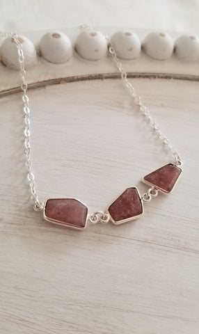 Strawberry Quartz Necklace, Row of Stones Necklace, Gemstone Layering Necklace