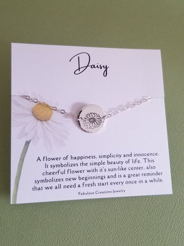 Daisy Charm Bracelet, Simple Sterling Silver Bracelet, Bracelet and Card Set, Gift for Sister
