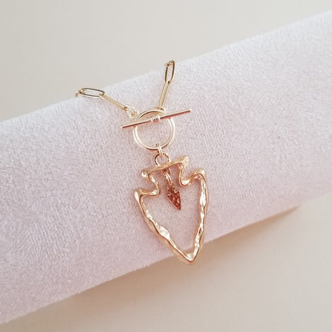 Gold Stainless Steel Front Toggle Arrow Necklace, Boho Arrow Pendant Necklace