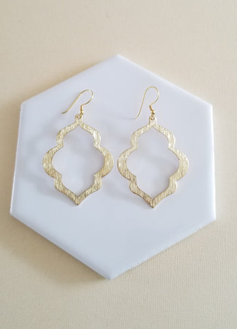 Gold Quatrefoil Earrings, Brushed Gold Earrings, Moroccan Earrings for Women, Boho Bride Jewelry, Statement Earrings, Dangle Drop Earrings