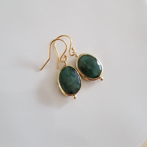 Dainty Gold Emerald Earrings, Handmade Gemstone Earrings, May Birthstone Jewelry, Raw Crystal Earrings, Gift for Her