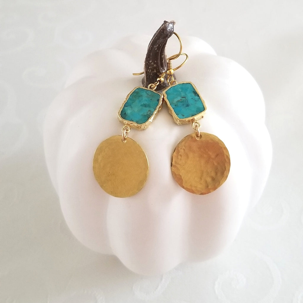Handmade Gold Turquoise Dangle Earrings for Women