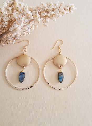 Labradorite Earrings, Gold Hoop Earrings, Boho Hoops, Gemstone Dangle Earrings, Bohemian Statement Earrings, Labradorite Jewelry, Boho Bride