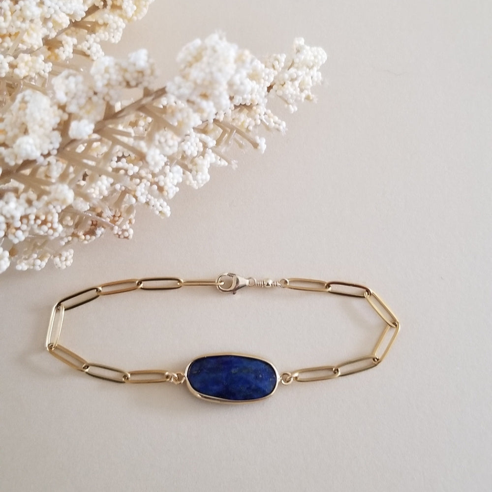 Gold Lapis Lazuli Bracelet, Stainless Steel Waterproof Jewelry