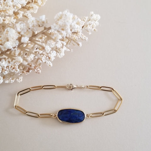 Gold Lapis Lazuli Bracelet, Stainless Steel Waterproof Jewelry