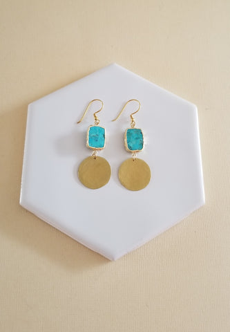 Handmade Gold Turquoise Dangle Earrings for Women