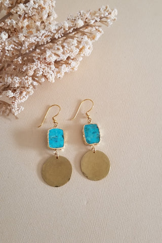 Handmade Gold Turquoise Dangle Earrings for Women, Turquoise Jewelry, Gift for Her, Boho Stone Earrings