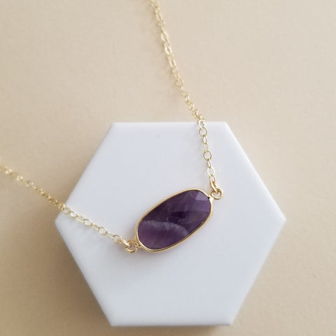 Dainty Gold Amethyst Necklace, Gemstone Necklace