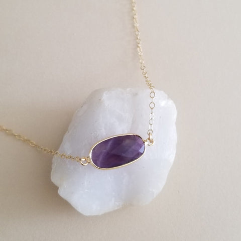 Dainty Gold Amethyst Necklace, Gemstone Necklace
