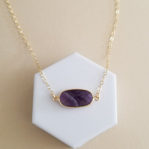 Dainty Gold Amethyst Necklace, Gemstone Necklace