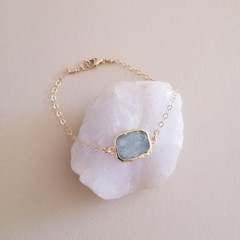 Gold Aquamarine Bracelet, Skinny Gold Bracelet, March Birthstone, Pisces Jewelry Gift