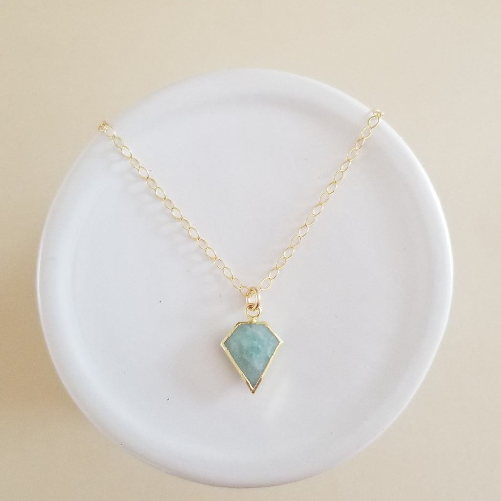 Dainty Gold Aquamarine Pendant Necklace for Women, March Birthstone Necklace