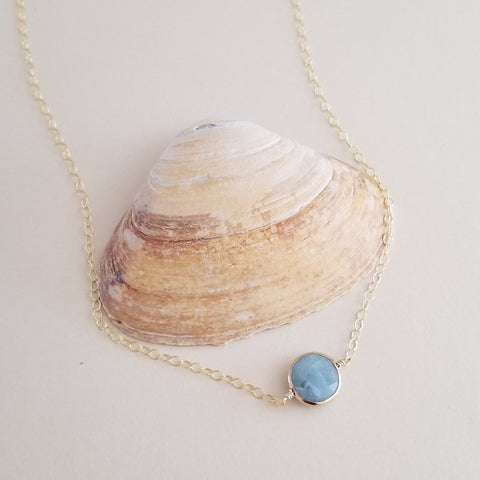 Gold Aquamarine Necklace, Dainty Layering Necklace