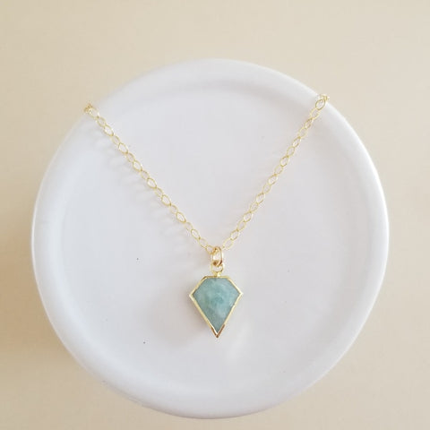 Dainty Gold Aquamarine Pendant Necklace for Women, March Birthstone Necklace