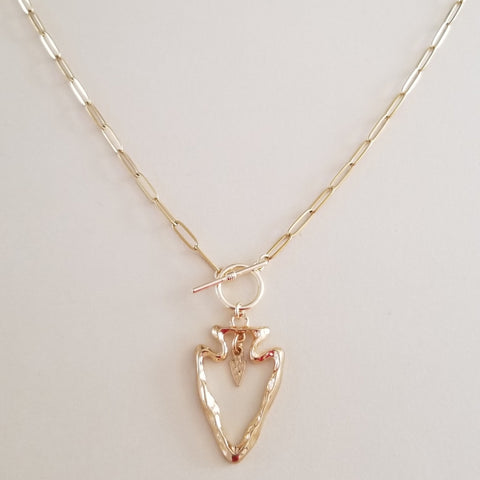 Gold Stainless Steel Front Toggle Arrow Necklace, Boho Arrow Pendant Necklace, Waterproof Jewelry, Gift for Her