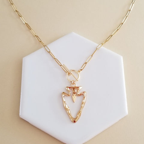 Gold Stainless Steel Front Toggle Arrow Necklace, Boho Arrow Pendant Necklace