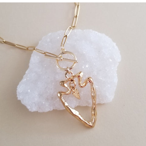 Gold Stainless Steel Front Toggle Arrow Necklace, Boho Arrow Pendant Necklace