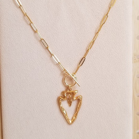 Gold Stainless Steel Front Toggle Arrow Necklace, Boho Arrow Pendant Necklace