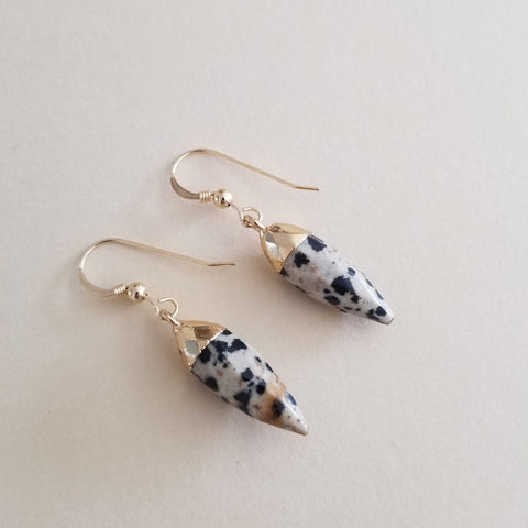 Small Dalmation Jasper Earrings for women, Jewelry Gift Idea for Her, Minimalist Jewelry