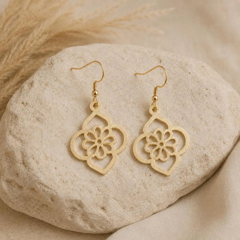 Brushed Gold Flower Design Earrings
