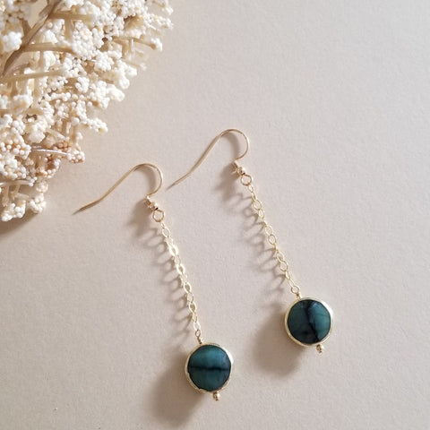 Raw Emerald Earrings, Long Gold Gemstone Earrings