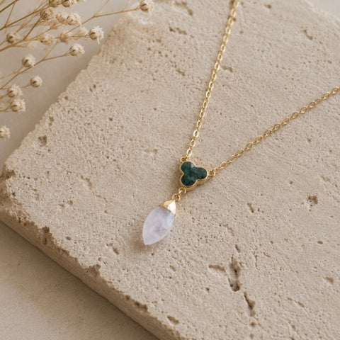 Dainty Gold Emerald and Moonstone Necklace
