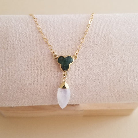 Dainty Gold Emerald and Moonstone Necklace