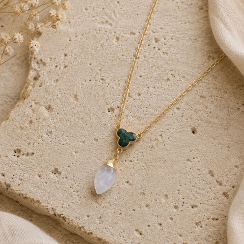 Dainty Gold Emerald and Moonstone Necklace