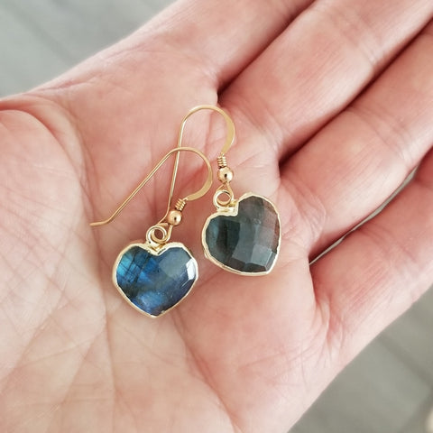 Dainty Labradorite Heart Earrings