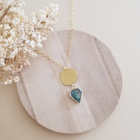 Gold Hammered Labradorite Pendant Necklace, New Chapter Gift for Her