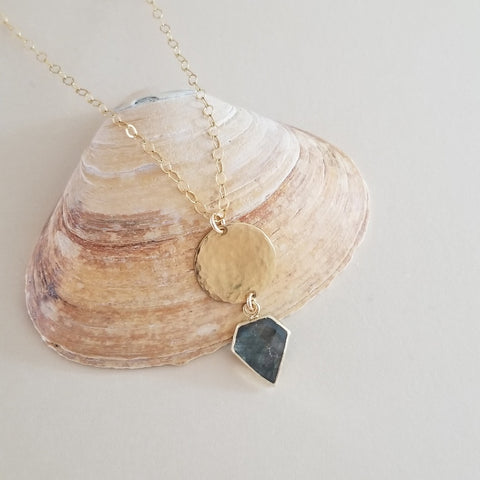 Gold Hammered Labradorite Pendant Necklace, New Chapter Gift for Her