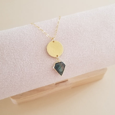 Gold Hammered Labradorite Pendant Necklace, New Chapter Gift for Her