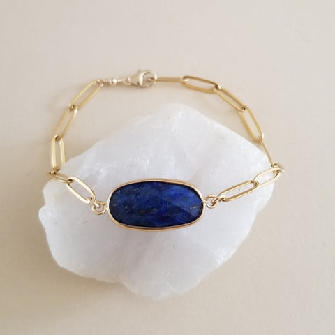 Gold Lapis Lazuli Bracelet, Stainless Steel Waterproof Jewelry, Gift for Her, Lapis Lazuli Jewelry