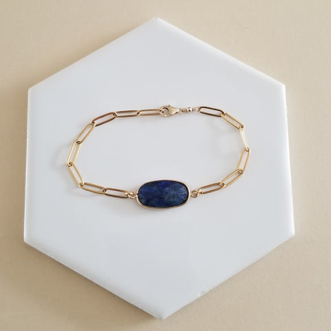 Gold Lapis Lazuli Bracelet, Stainless Steel Waterproof Jewelry