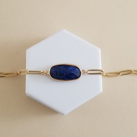 Gold Lapis Lazuli Bracelet, Stainless Steel Waterproof Jewelry