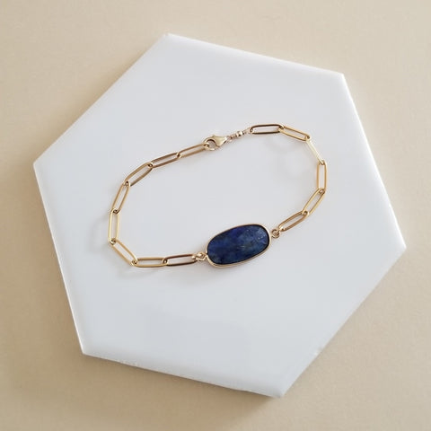 Gold Lapis Lazuli Bracelet, Stainless Steel Waterproof Jewelry, Gemstone Bracelet, Minimalist Jewelry